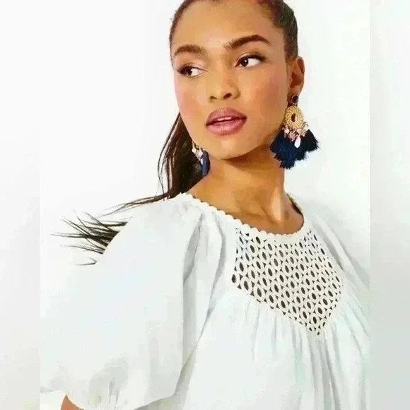 SALE Lilly Pulitzer Charlet Short Sleeve Linen Dress Party Resort White Sorority - Picture 4 of 6